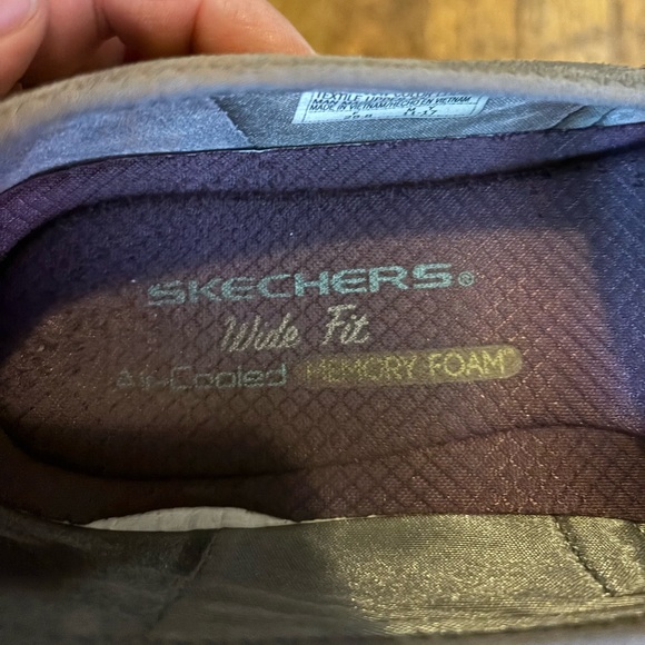Skechers Wide Fit Women's Memory Foam Slip-On Mary Jane Style Grey - Picture 3 of 8